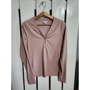 Athleta Uptempo Ribbed Henley Top Womens Medium Mauve Pink Athleisure Sporty